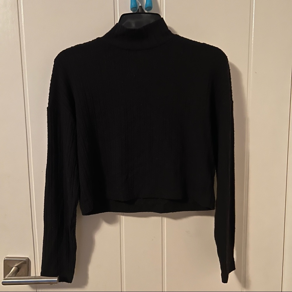 Black ribbed cropped turtle neck